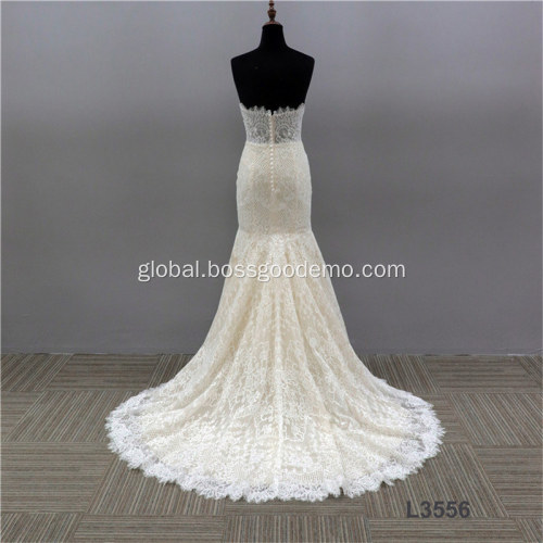 Bridal Dresses Lomg Mermaid Rhinestone Wedding Dress customize Ivory mopping lace sexy tulle bulk mermaid bridal dress wedding dress elegant strapless Factory